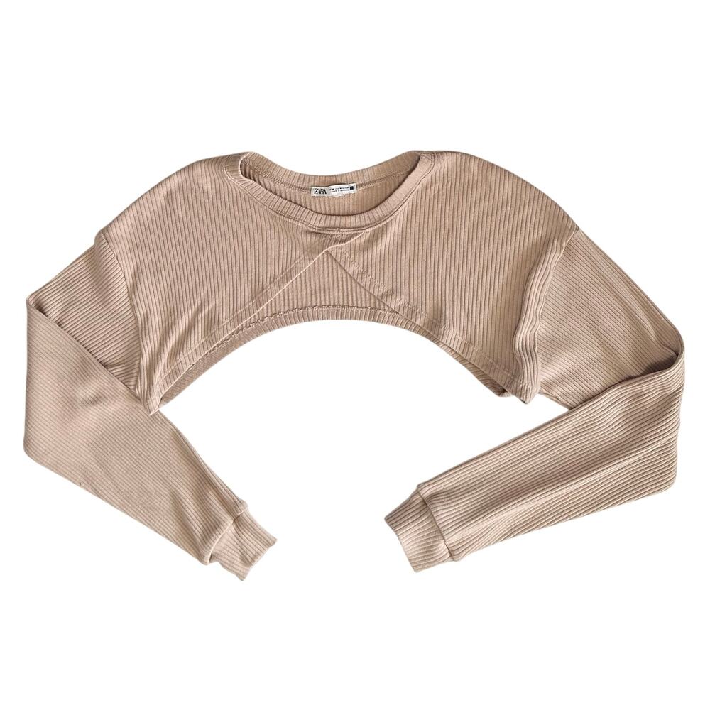 Zara Ribbed Pullover Bolero Sweater Beige Size M - Picture 2 of 5